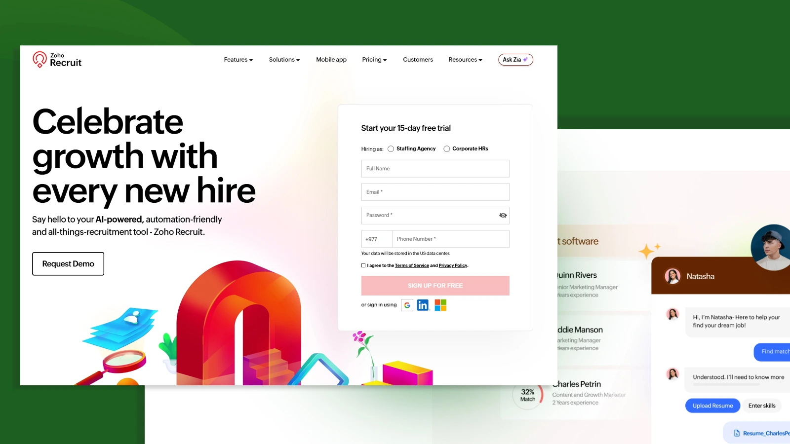 Dashboard of Zoho Recruit